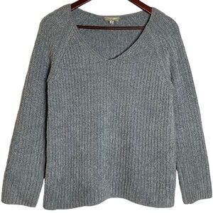 Lucky Brand Chenille V Neck Chunky Knit Raglan Long Sleeve Sweater Blue Small S